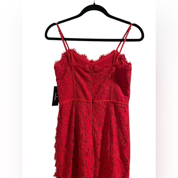 Lulus Song of the Siren Red Lace Maxi Dress Sleeveless with Slit Size Small NWT - Picture 9 of 10